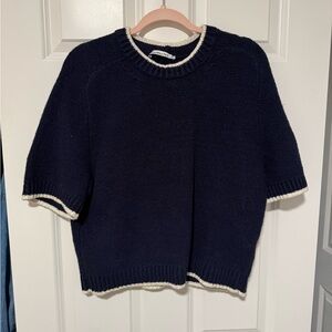 Abercrombie & Fitch Dark Blue Short Sleeve Sweater with Light Trim L